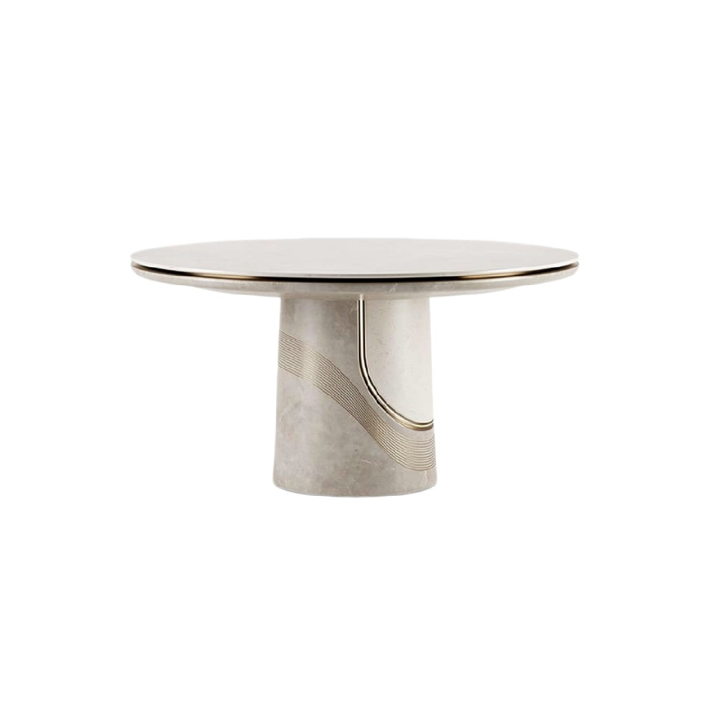 Eenvoudige ronde tafel met sculpturale basis en luxe afwerking