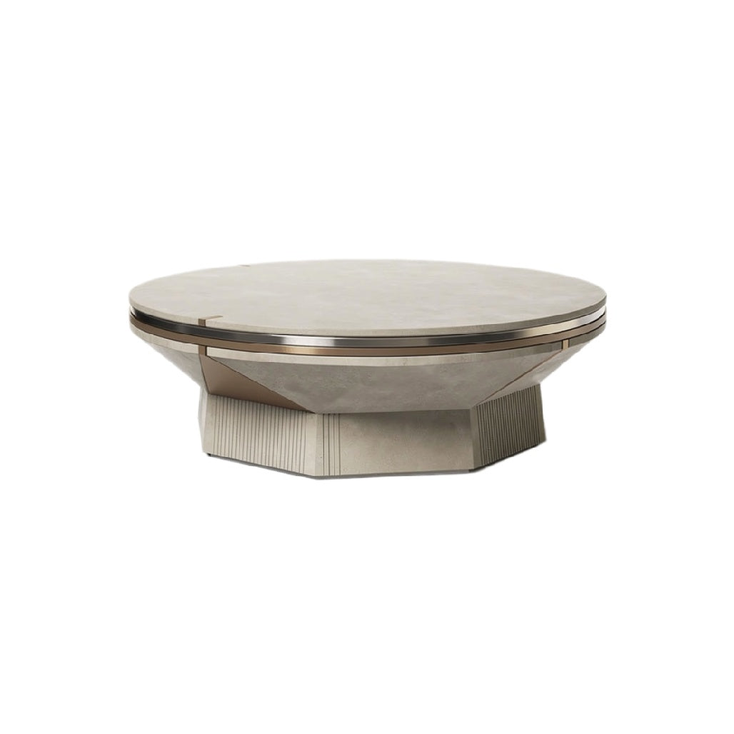 Technische titel: "Moderne ronde salontafel met innovatieve geometrische basis"