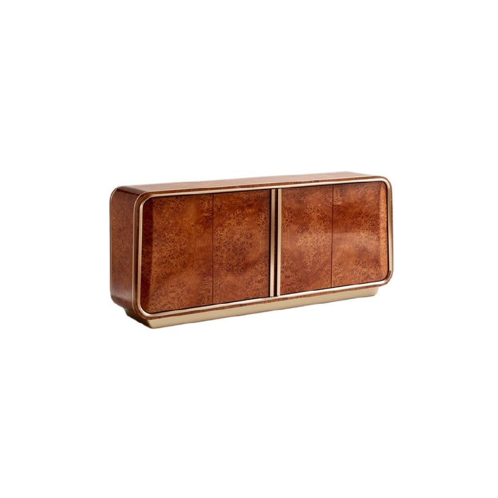 Moderne kast van burlhout met strakke lijnen en een elegante afwerking