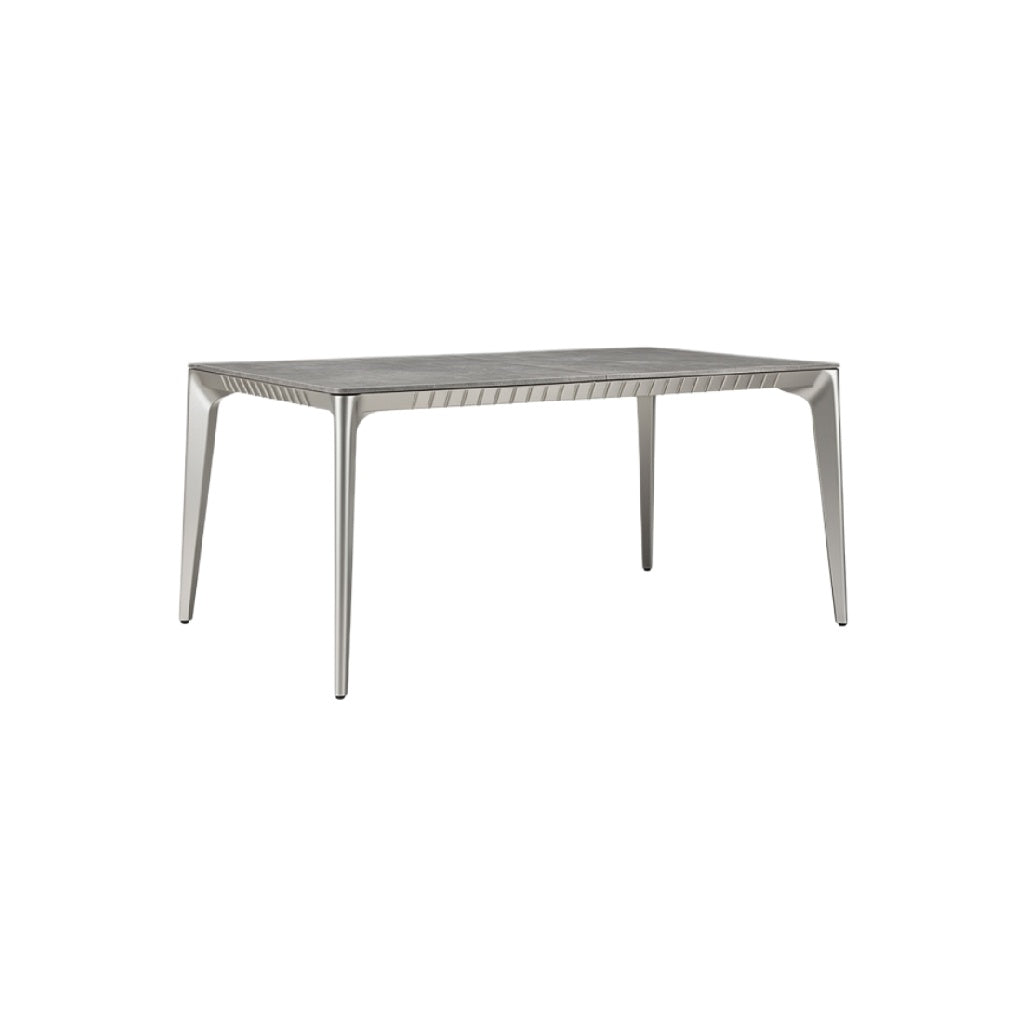 Moderne Aluminium Eettafel met Strakke Lijnen en Minimalistisch Design